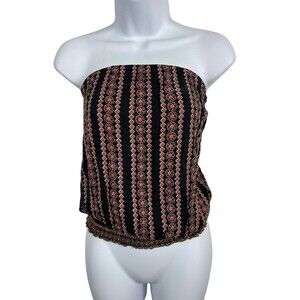 Kirra Pacsun Strapless Blouson Tube Top Black Pink Striped Floral Top XS